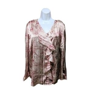 NWT Coldwater Creek Elegant Textured Shirt 3X Satin Ruffle Blouse Top corpc 7700